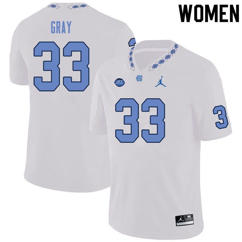 Women #33 Cedric Gray North Carolina Tar Heels College Football Jerseys Sale-White